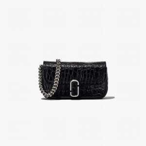 Marc Jacobs Croc-Embossed J Marc Mini Axelväska Dam Svarta | YER-597681