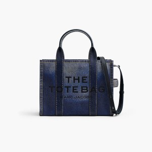 Marc Jacobs Denim-Printed Leather Medium Toteväska Dam Blå | GXO-140326