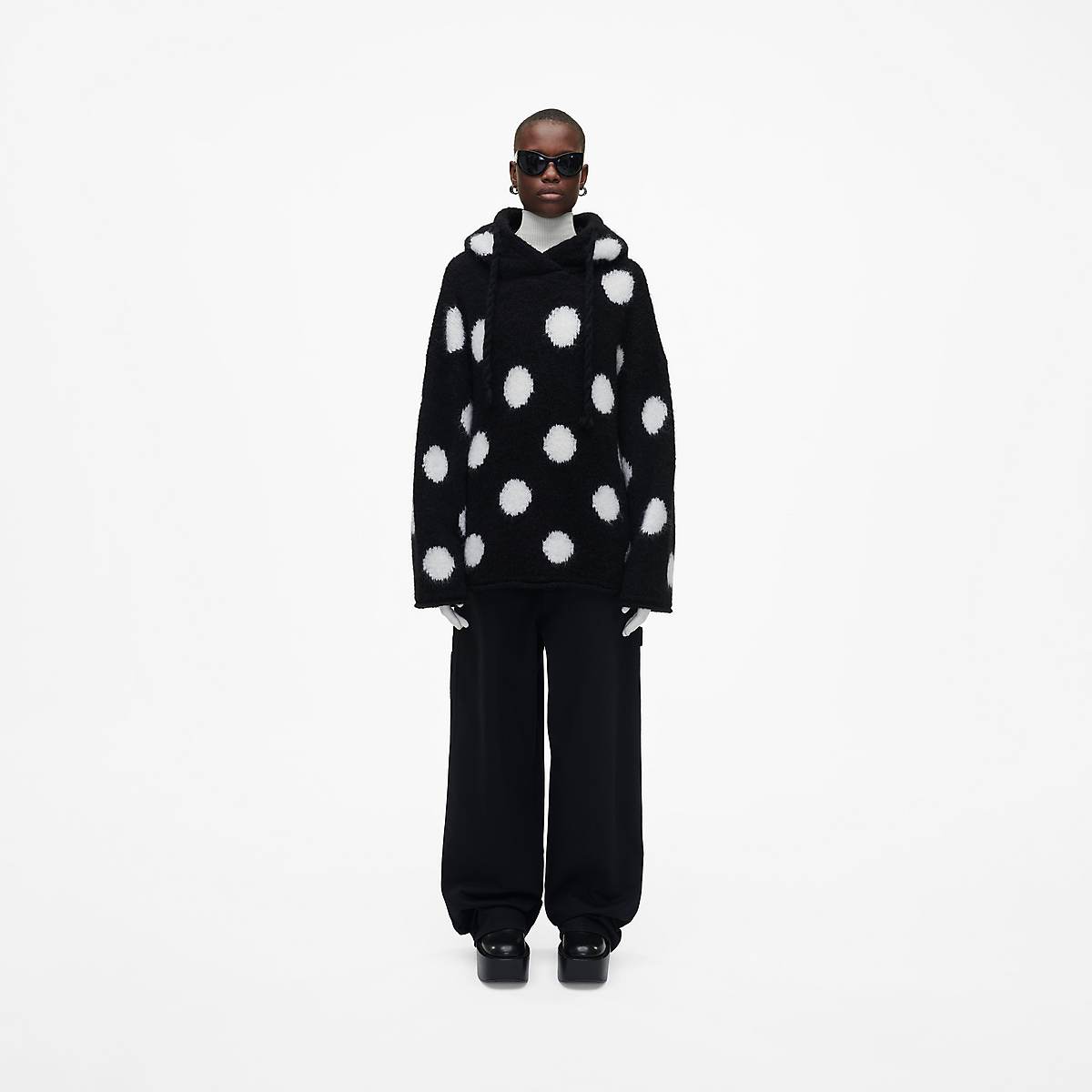 Marc Jacobs Brushed Spots Knit Hoodie Dam Svarta Vita | TWA-603284