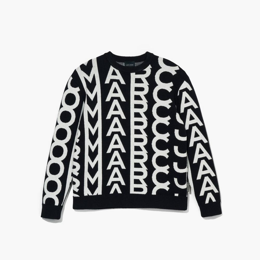 Marc Jacobs Monogram Oversized Crewneck Sweatshirt Dam Svarta Vita | SEK-879501