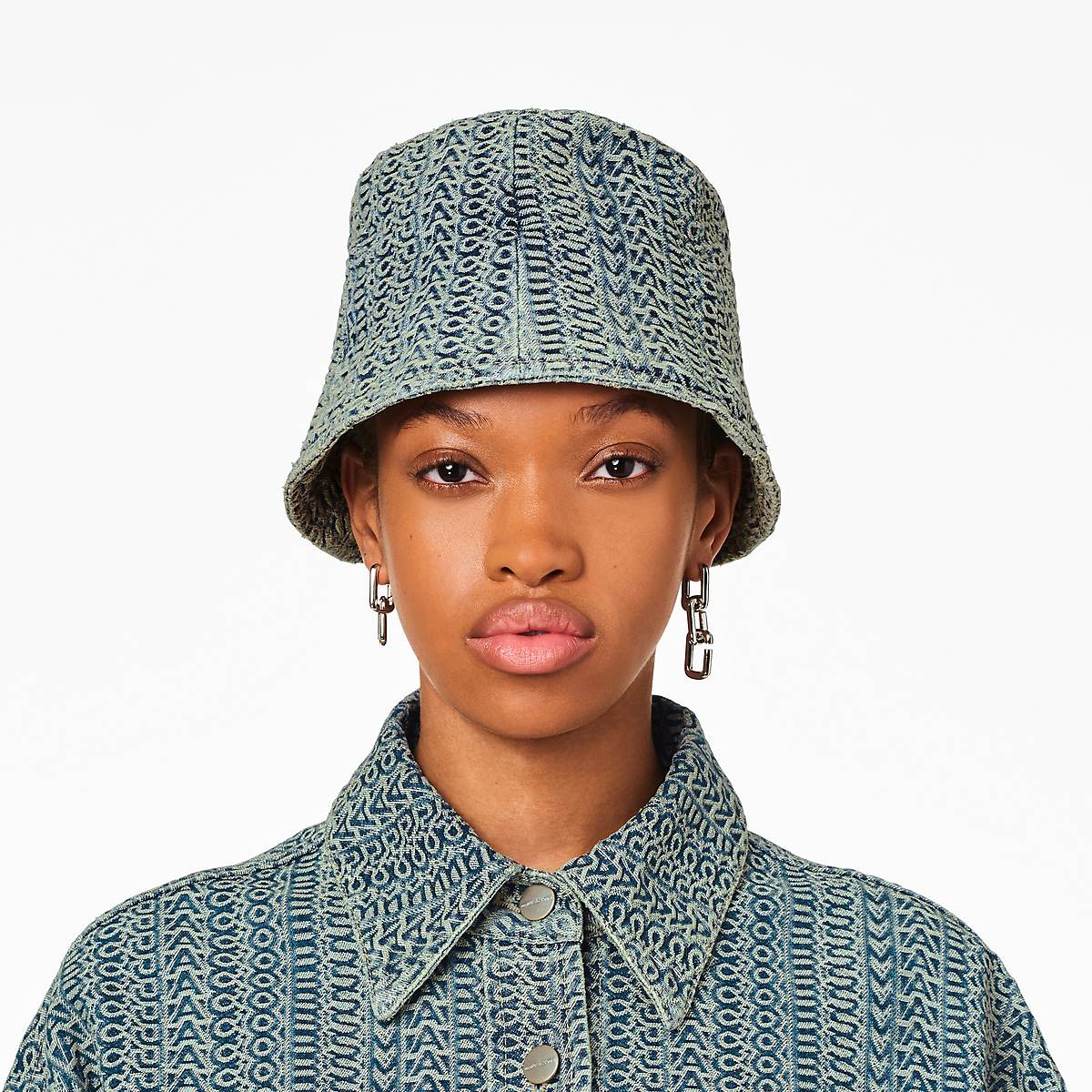 Marc Jacobs Washed Monogram Denim Bucket Hatt Dam Blå | BMU-716284