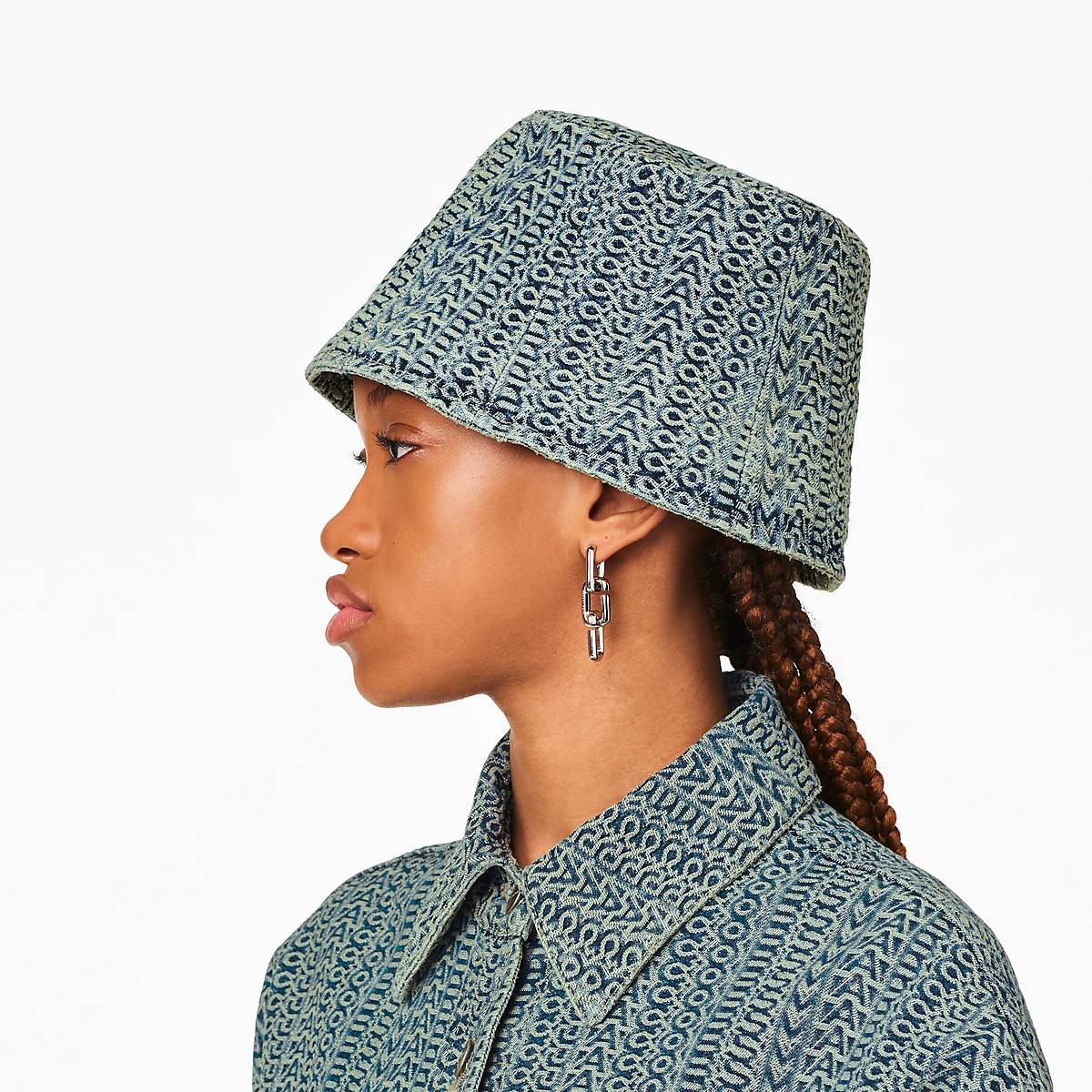 Marc Jacobs Washed Monogram Denim Bucket Hatt Dam Blå | BMU-716284