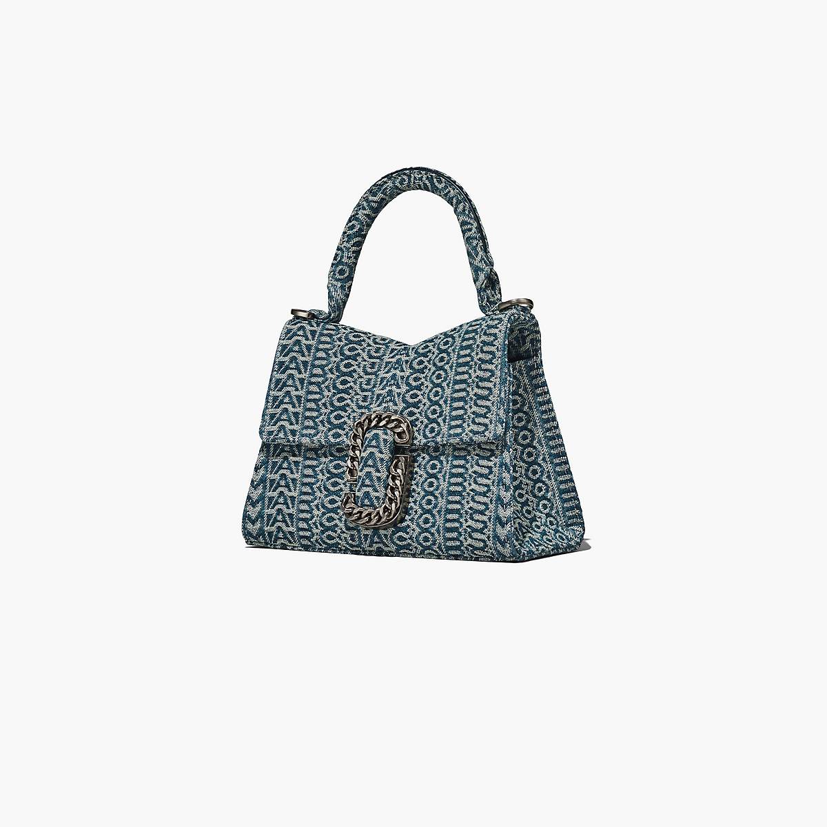 Marc Jacobs Washed Monogram Denim St. Marc Mini Top Handle Handväska Dam Blå | IVZ-524097